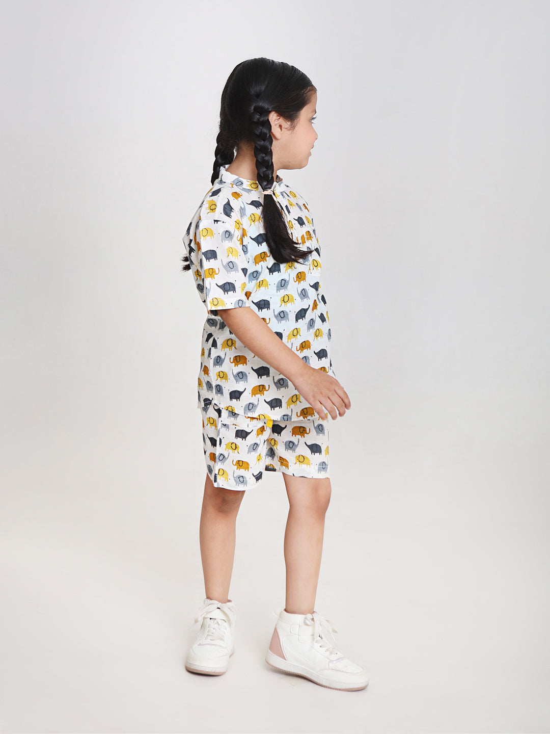 Kids Cotton Half Sleeves Co-ords Set For Unisex (Elephant Print)
