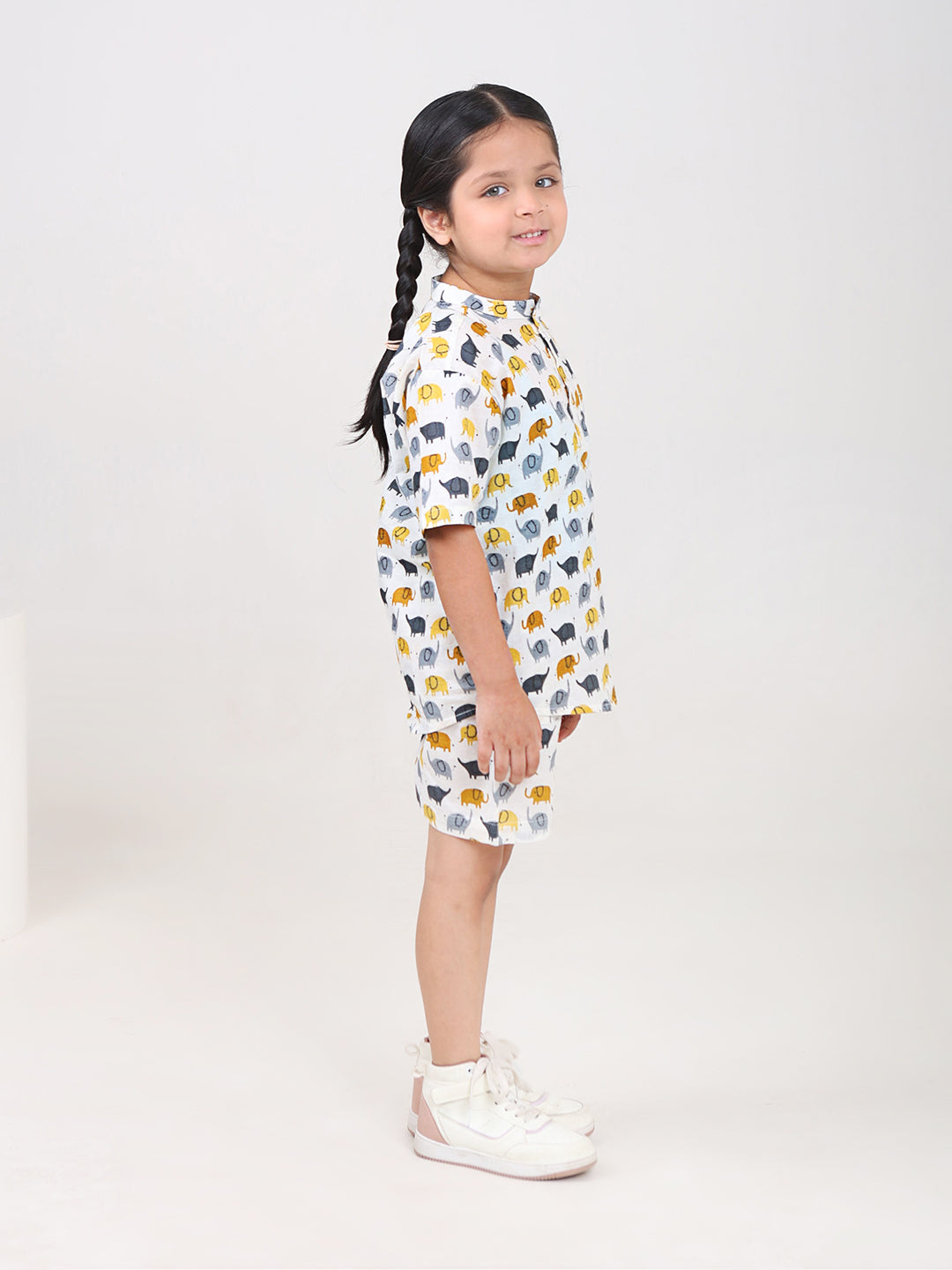 Kids Cotton Half Sleeves Co-ords Set For Unisex (Elephant Print)