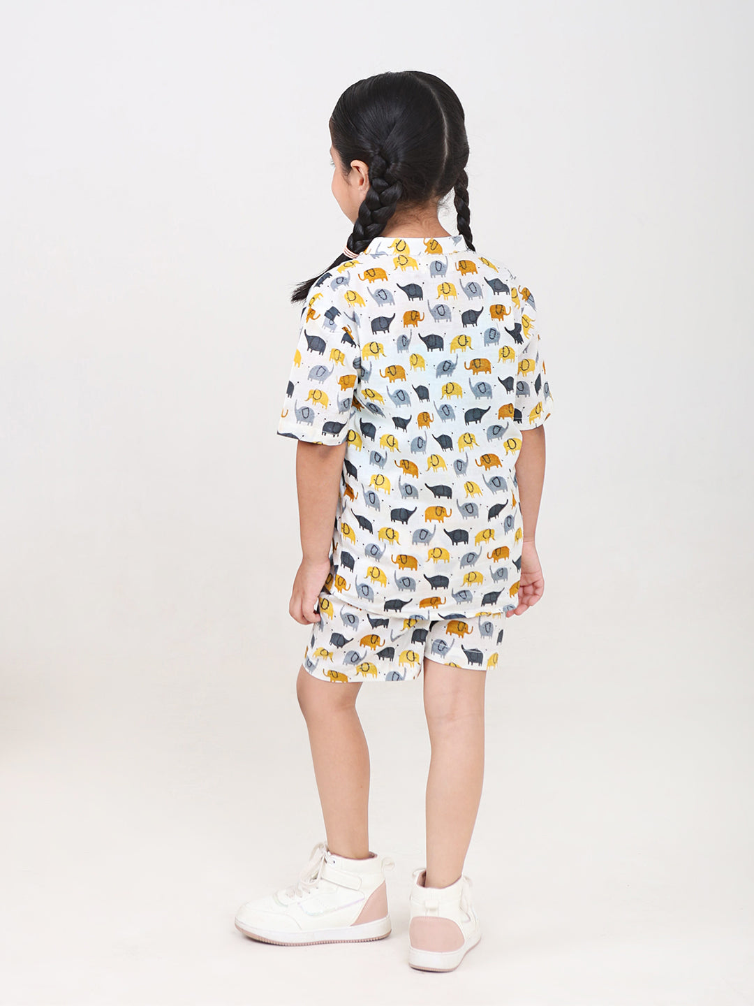 Kids Cotton Half Sleeves Co-ords Set For Unisex (Elephant Print)