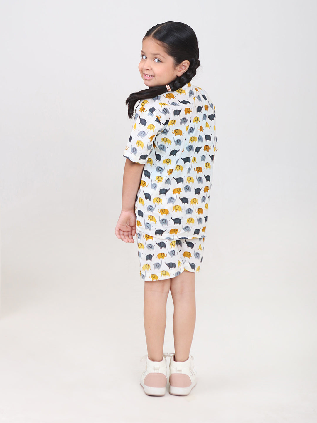 Kids Cotton Half Sleeves Co-ords Set For Unisex (Elephant Print)
