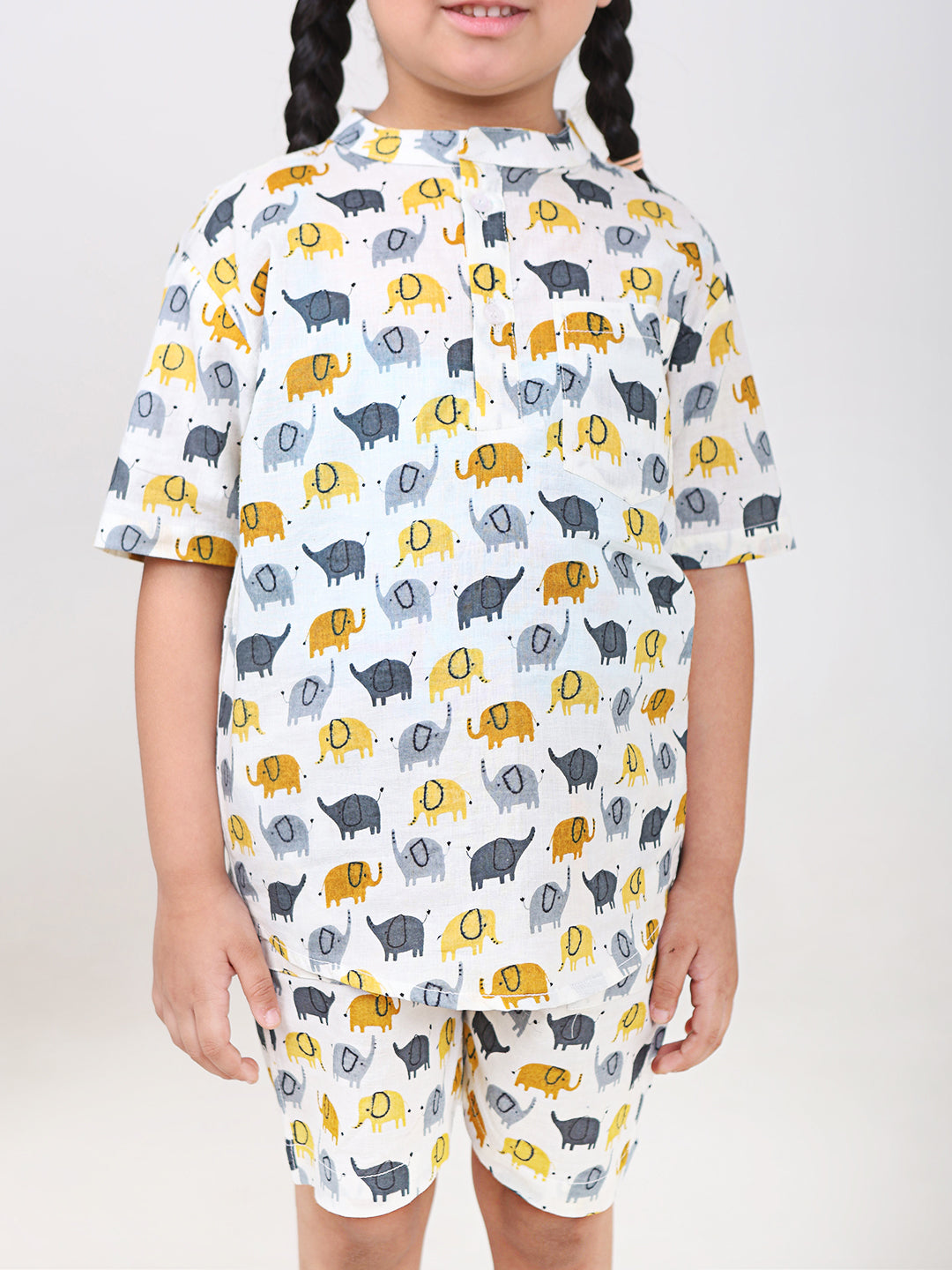 Kids Cotton Half Sleeves Co-ords Set For Unisex (Elephant Print)