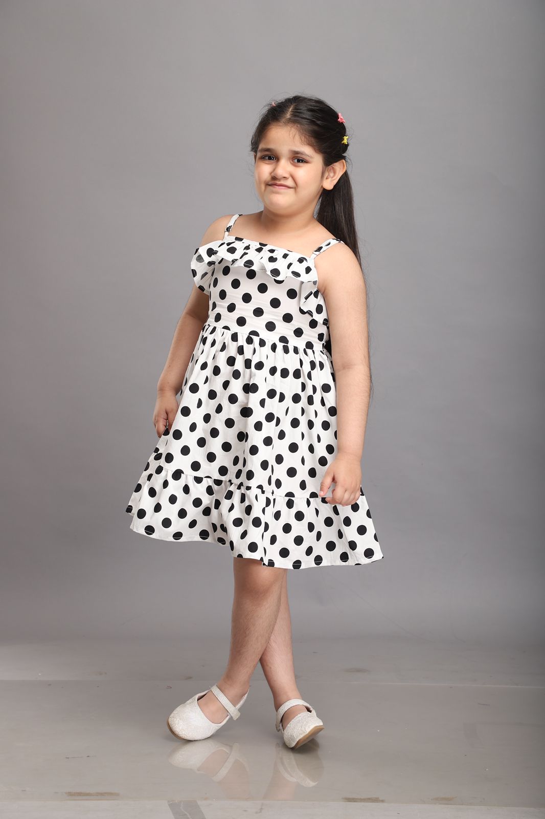 Classic White Polka Dotted Strappy Summer Dress