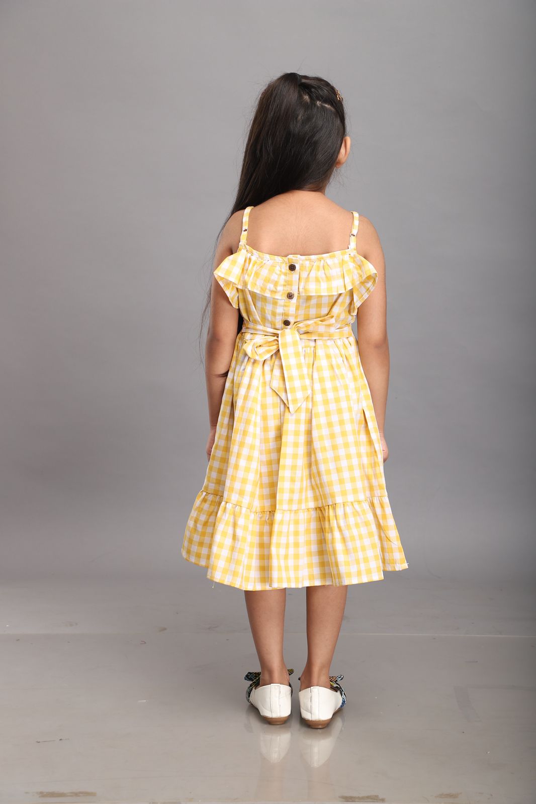 Yellow White Checks Strappy Summer Dress