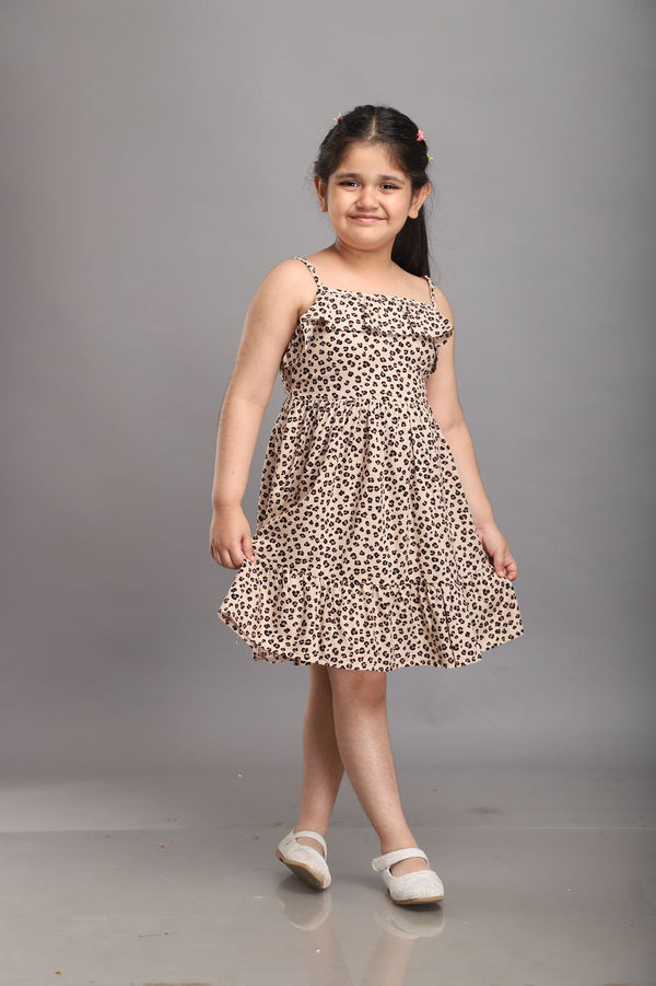 Animal Print Strappy Summer Dress- Brown
