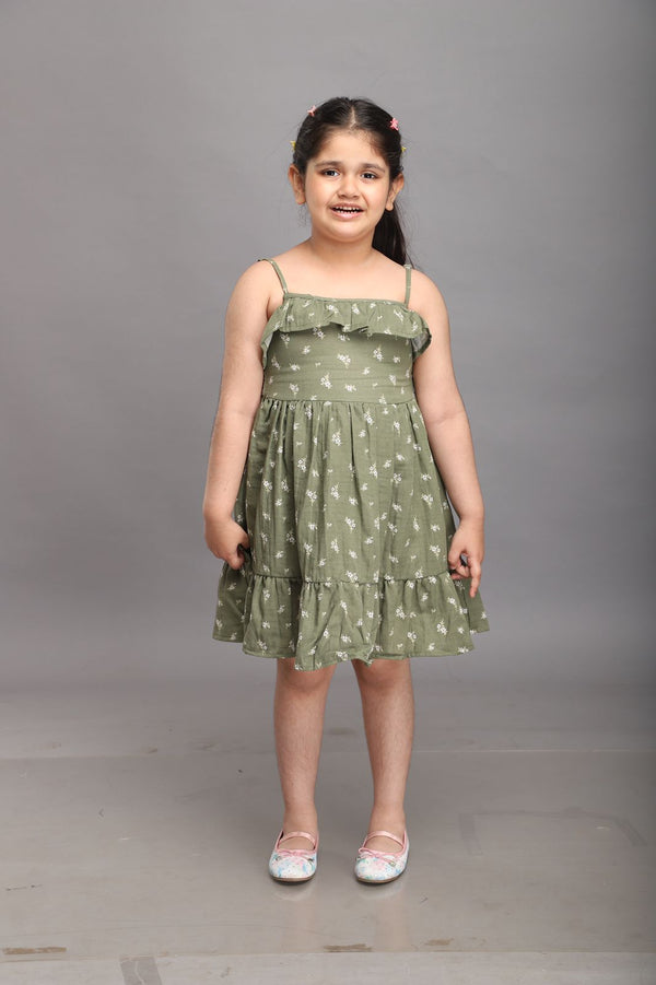Vestido de verano floral con tirantes - Verde oliva