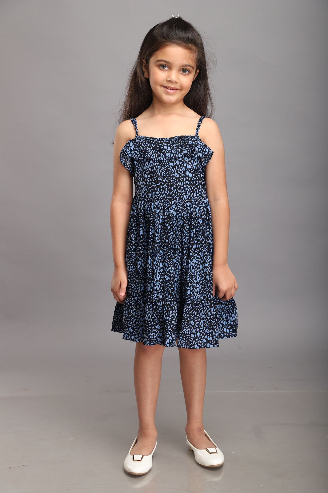 Black and Blue Printed Strappy Summer Dress