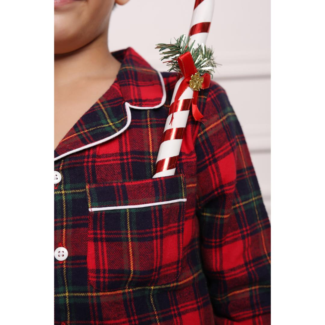 Classic Christmas Red & Green Plaid PJ Set for Girls & Boys