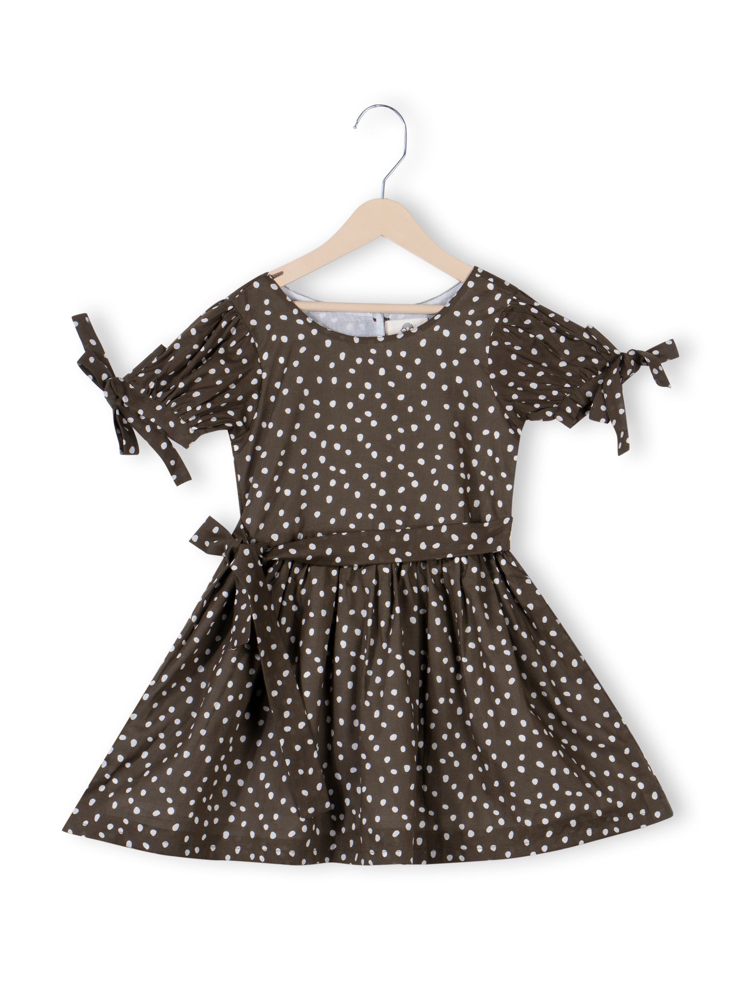 Olive Polka Dotted Dress for Girls