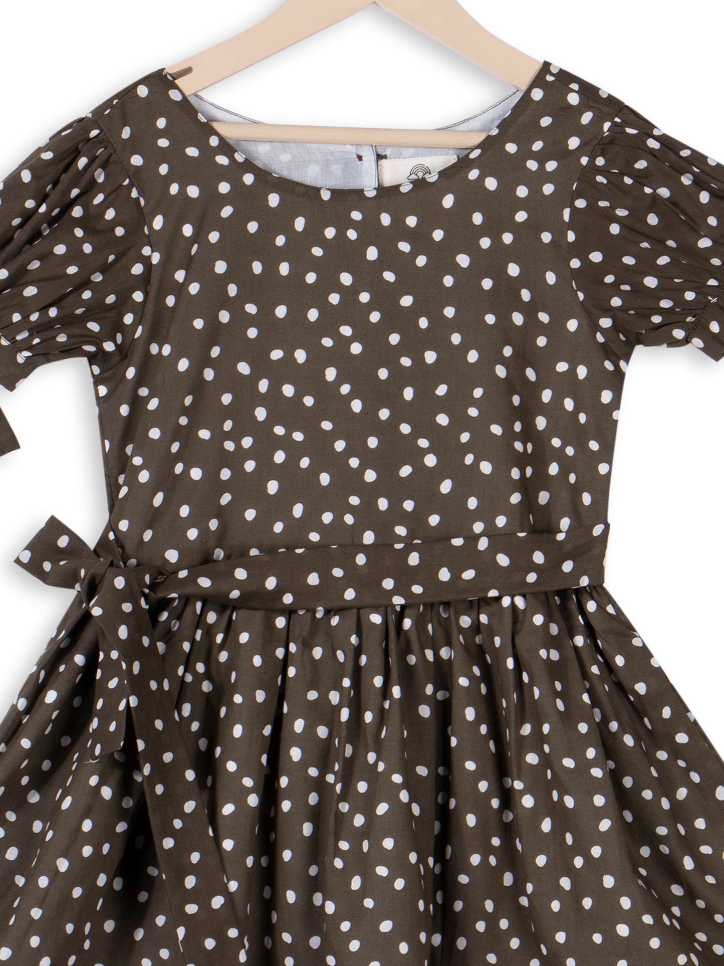 Olive Polka Dotted Dress for Girls