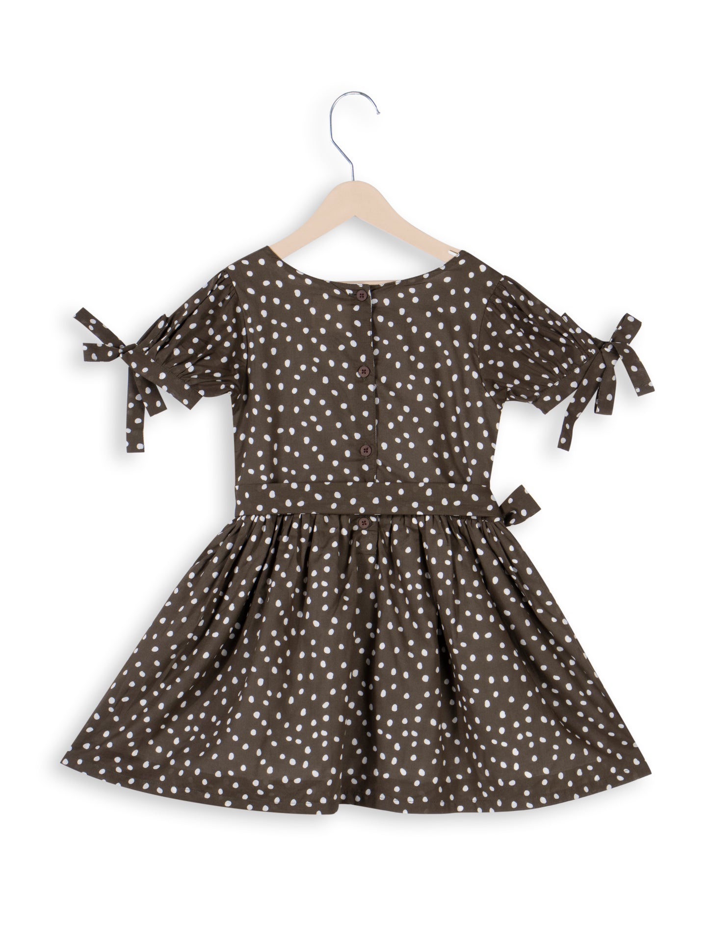 Olive Polka Dotted Dress for Girls