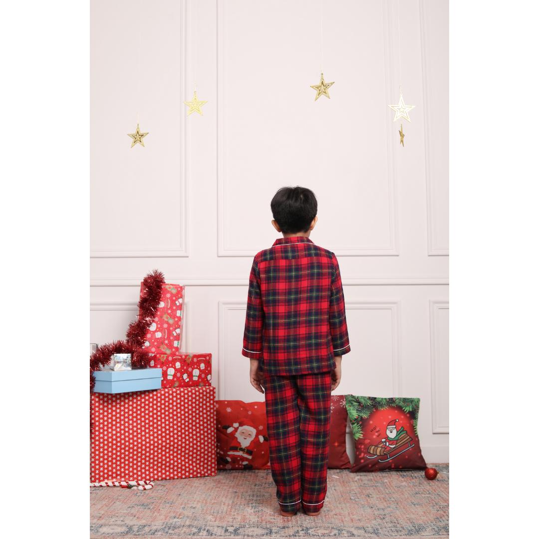 Classic Christmas Red & Green Plaid PJ Set for Girls & Boys