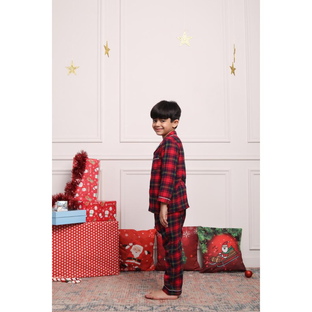 Classic Christmas Red & Green Plaid PJ Set for Girls & Boys