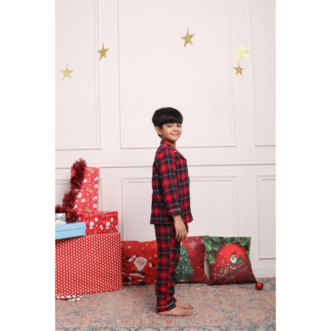 Classic Christmas Red & Green Plaid PJ Set for Girls & Boys