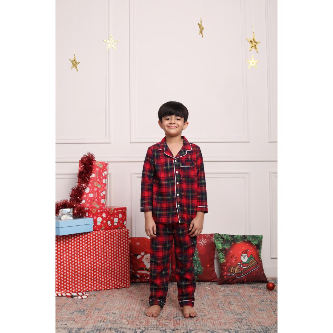 Classic Christmas Red & Green Plaid PJ Set for Girls & Boys