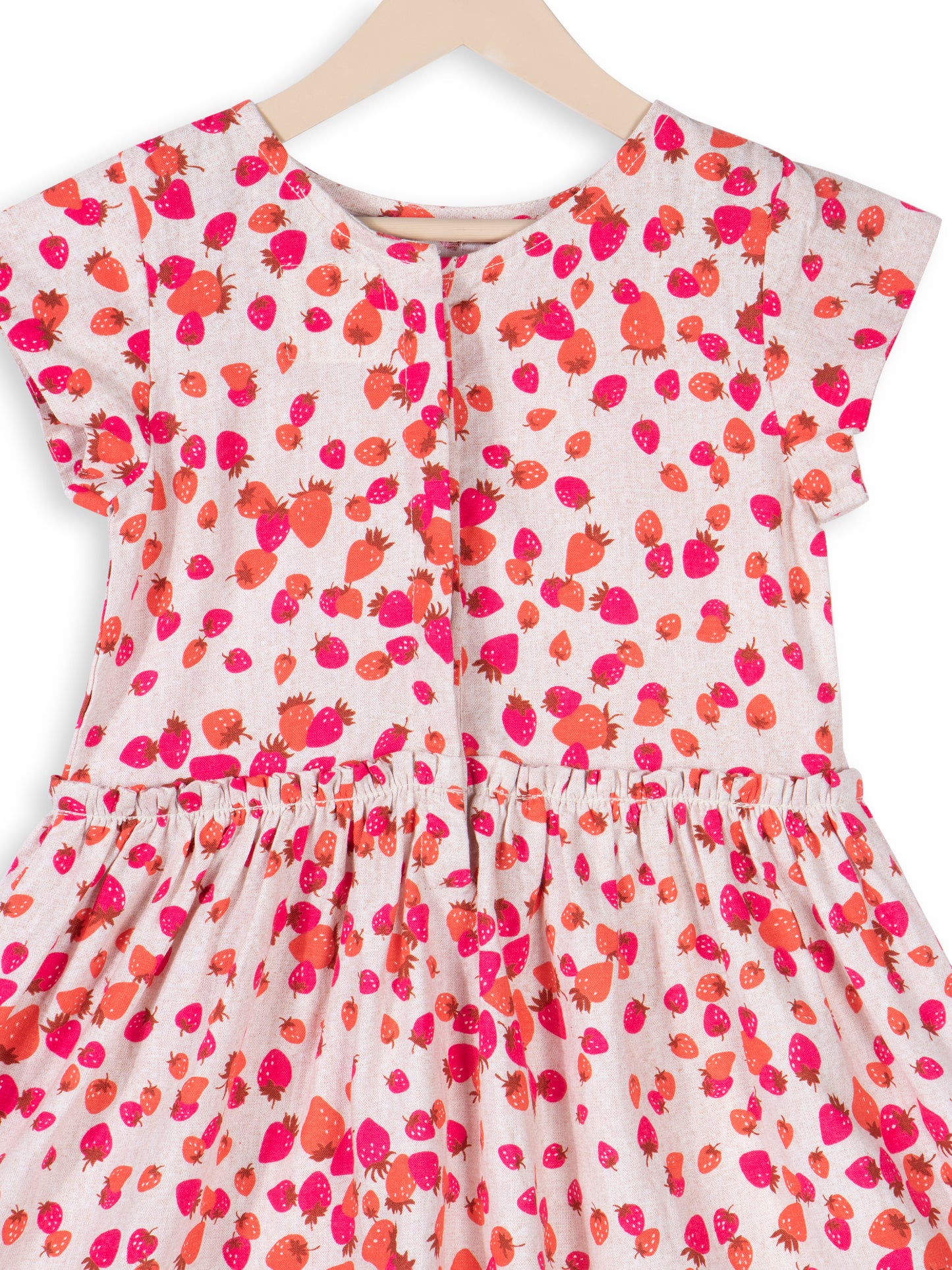 Strawberry Print Linen Dress for Girls