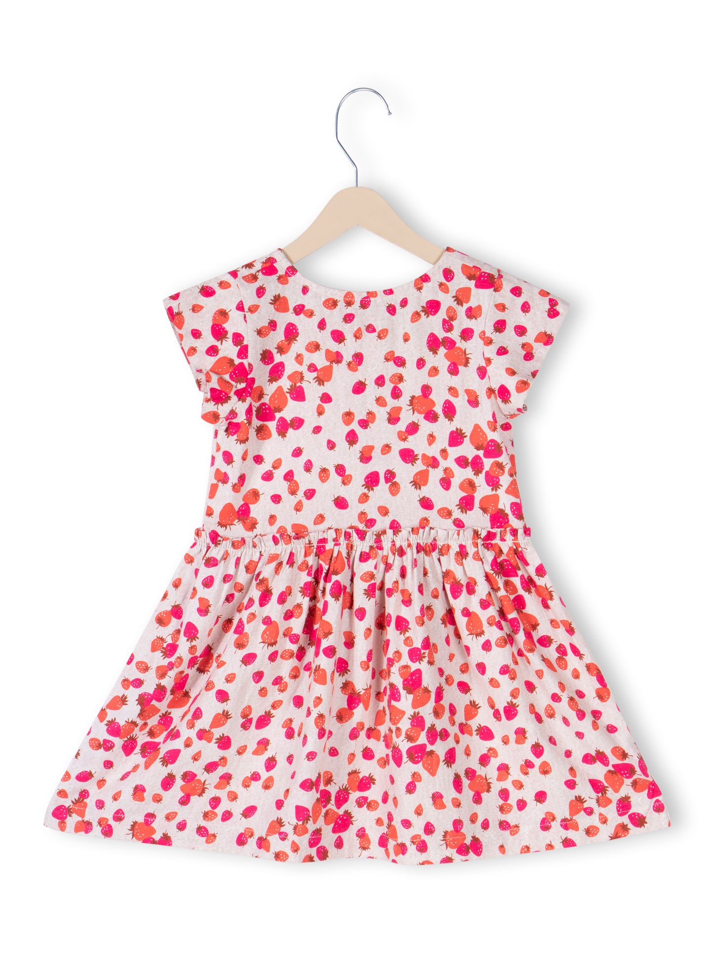 Strawberry Print Linen Dress for Girls