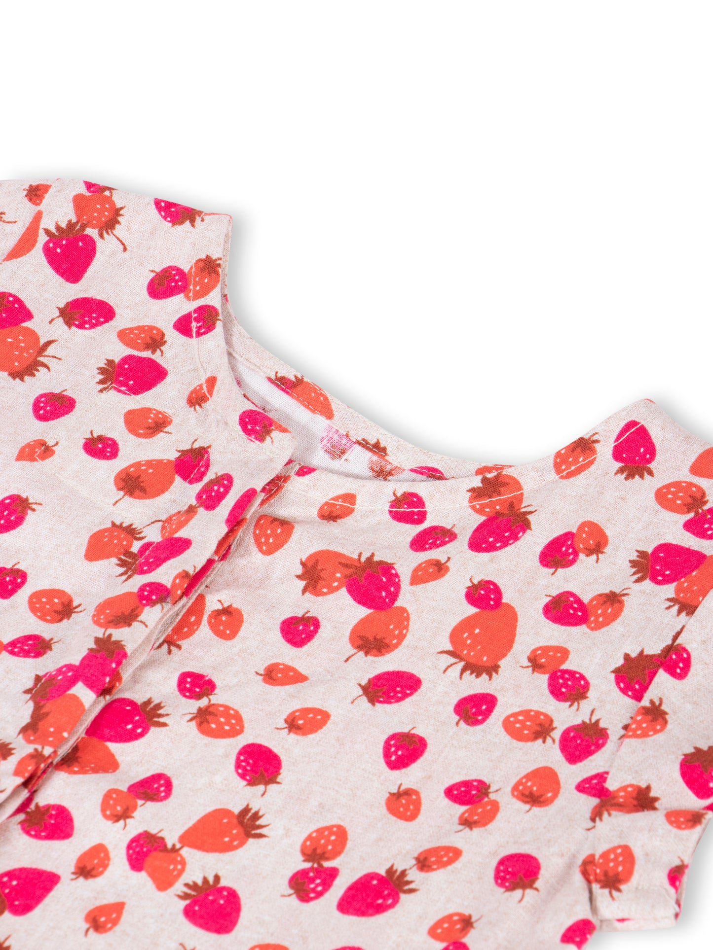 Strawberry Print Linen Dress for Girls