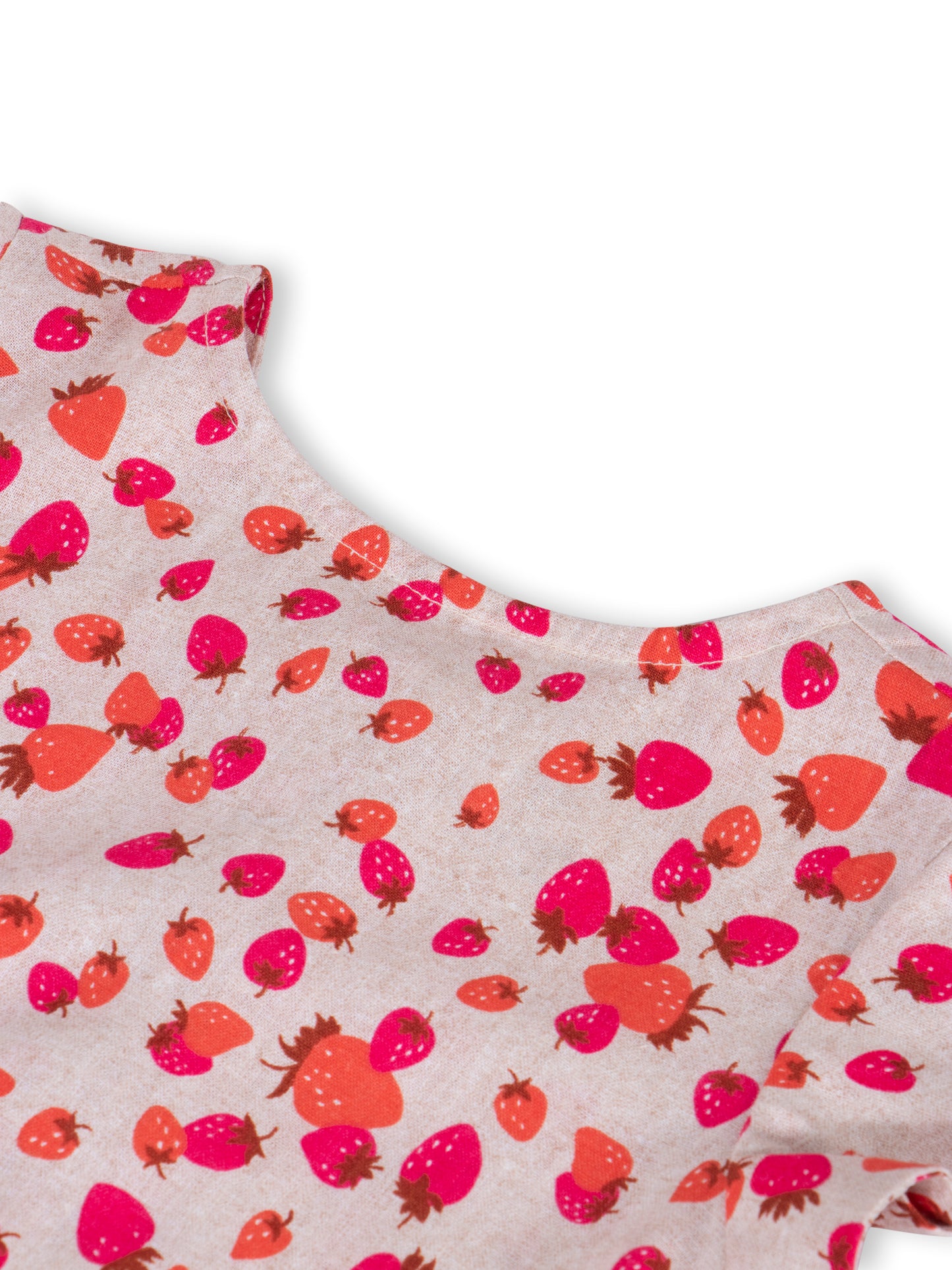 Strawberry Print Linen Dress for Girls