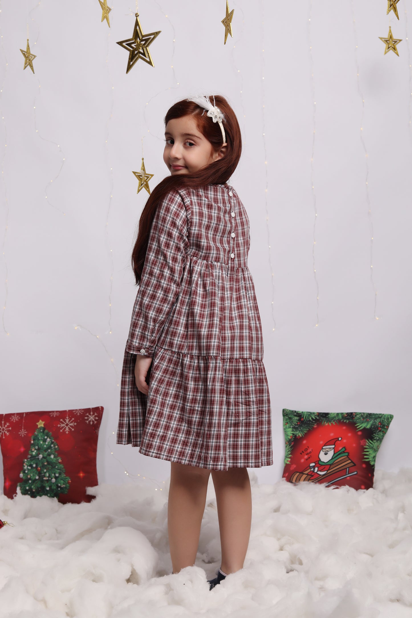 Brown & White Checks Christmas Flannel Dress