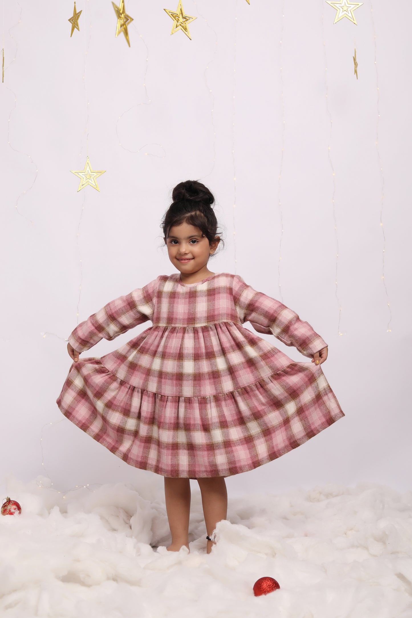Pink & Brown Checks Christmas Flannel Dress