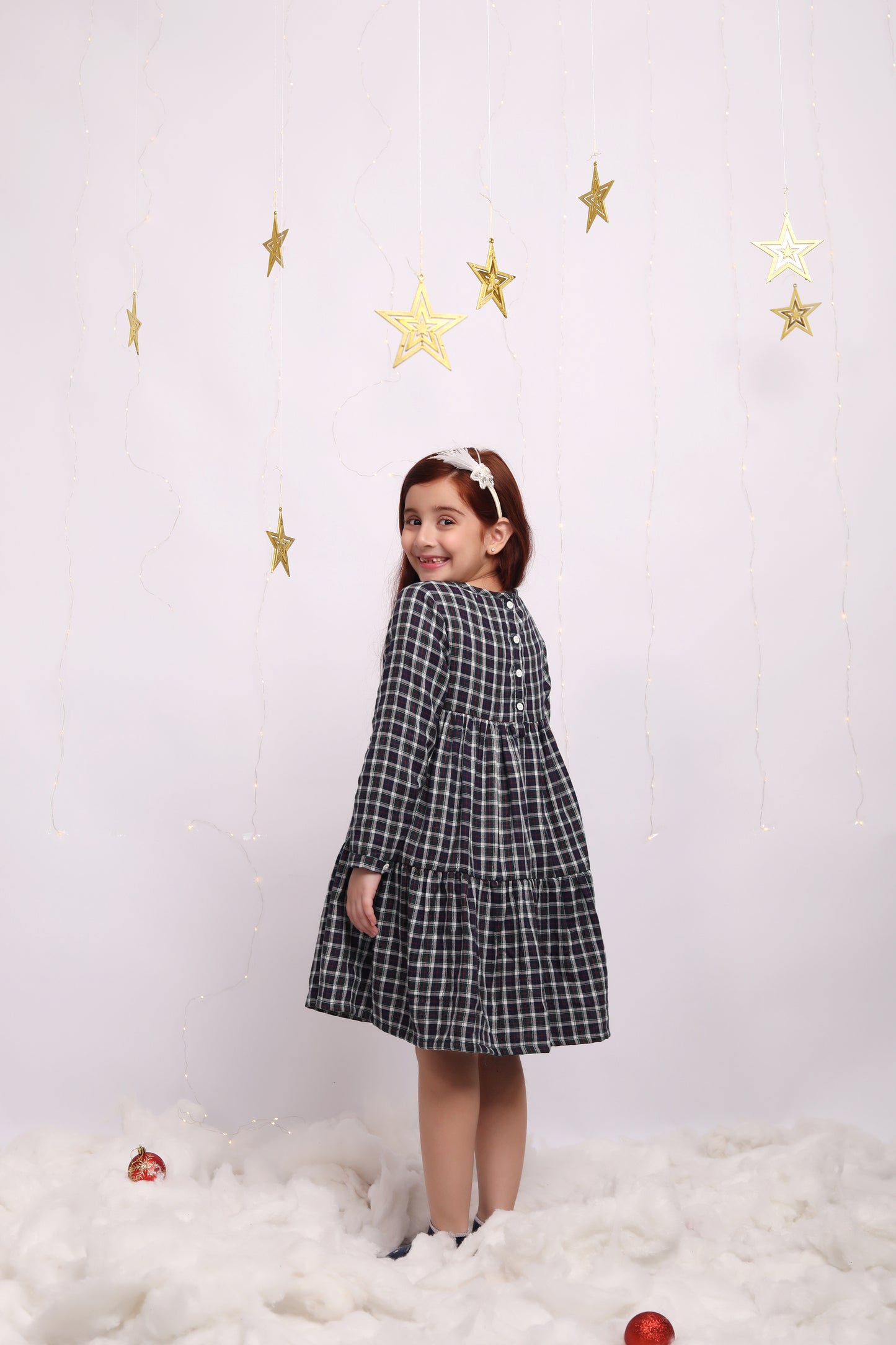 Navy & Red Checks Christmas Flannel Dress