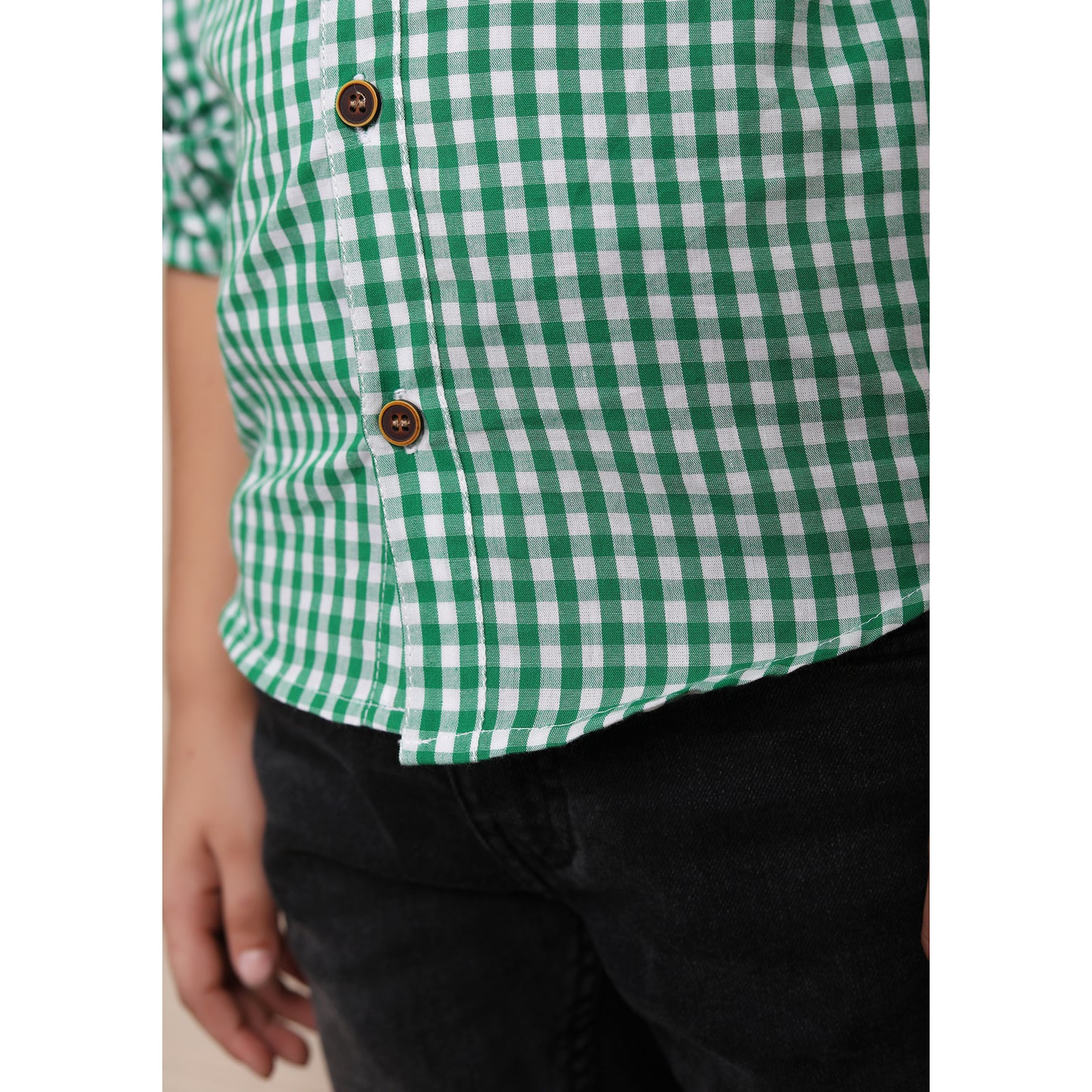 Green Gingham Checks Full Sleeve Shirt