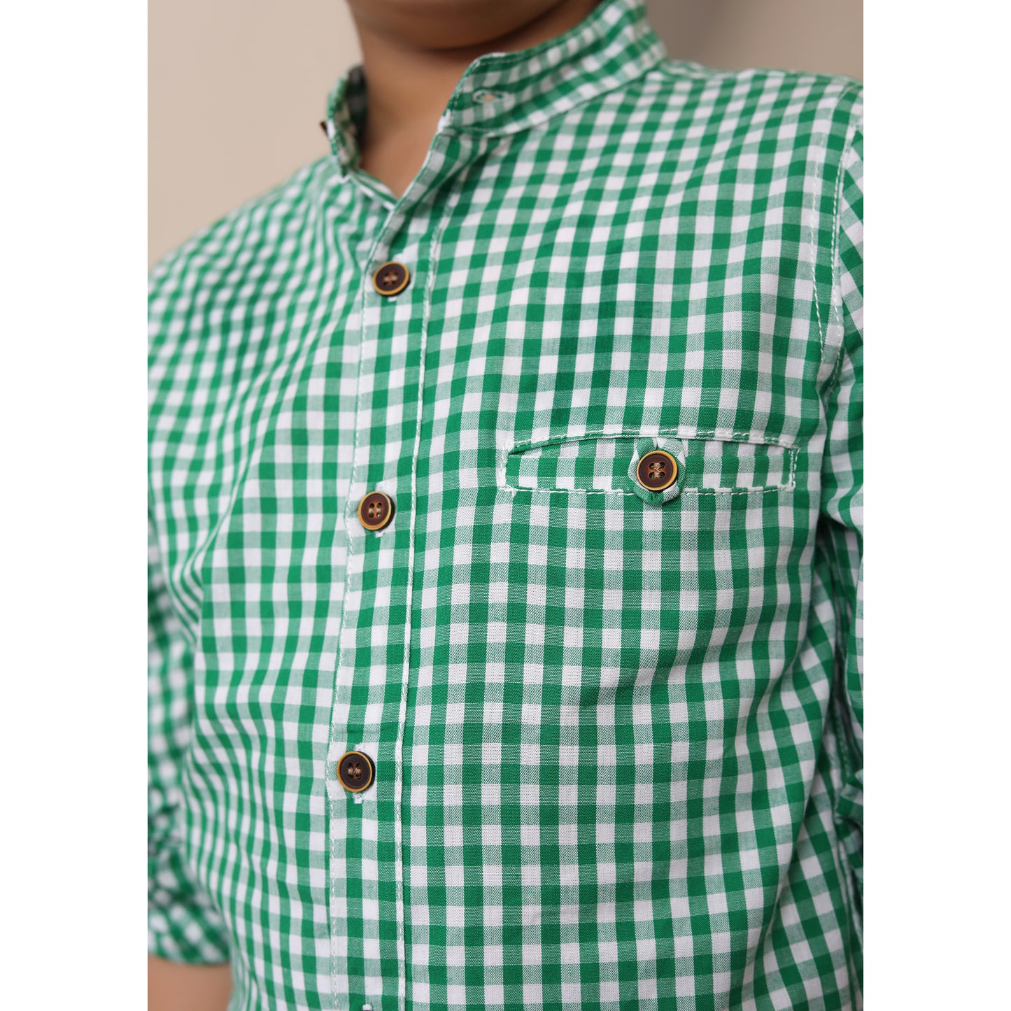 Green Gingham Checks Full Sleeve Shirt