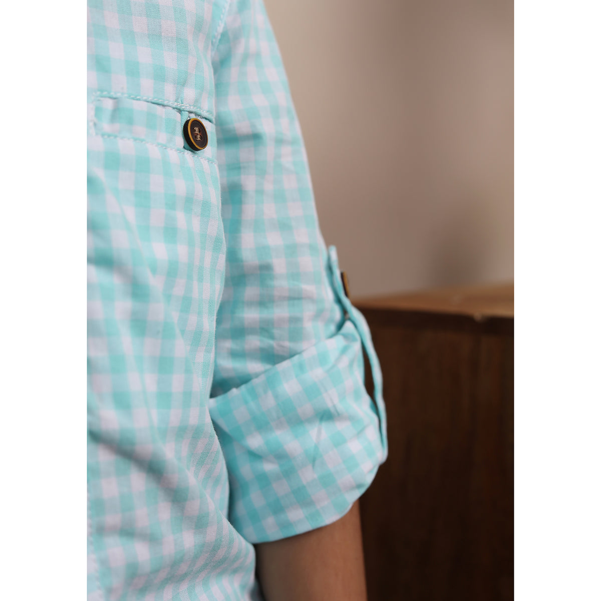 Camisa de cuadros vichy azules de manga larga