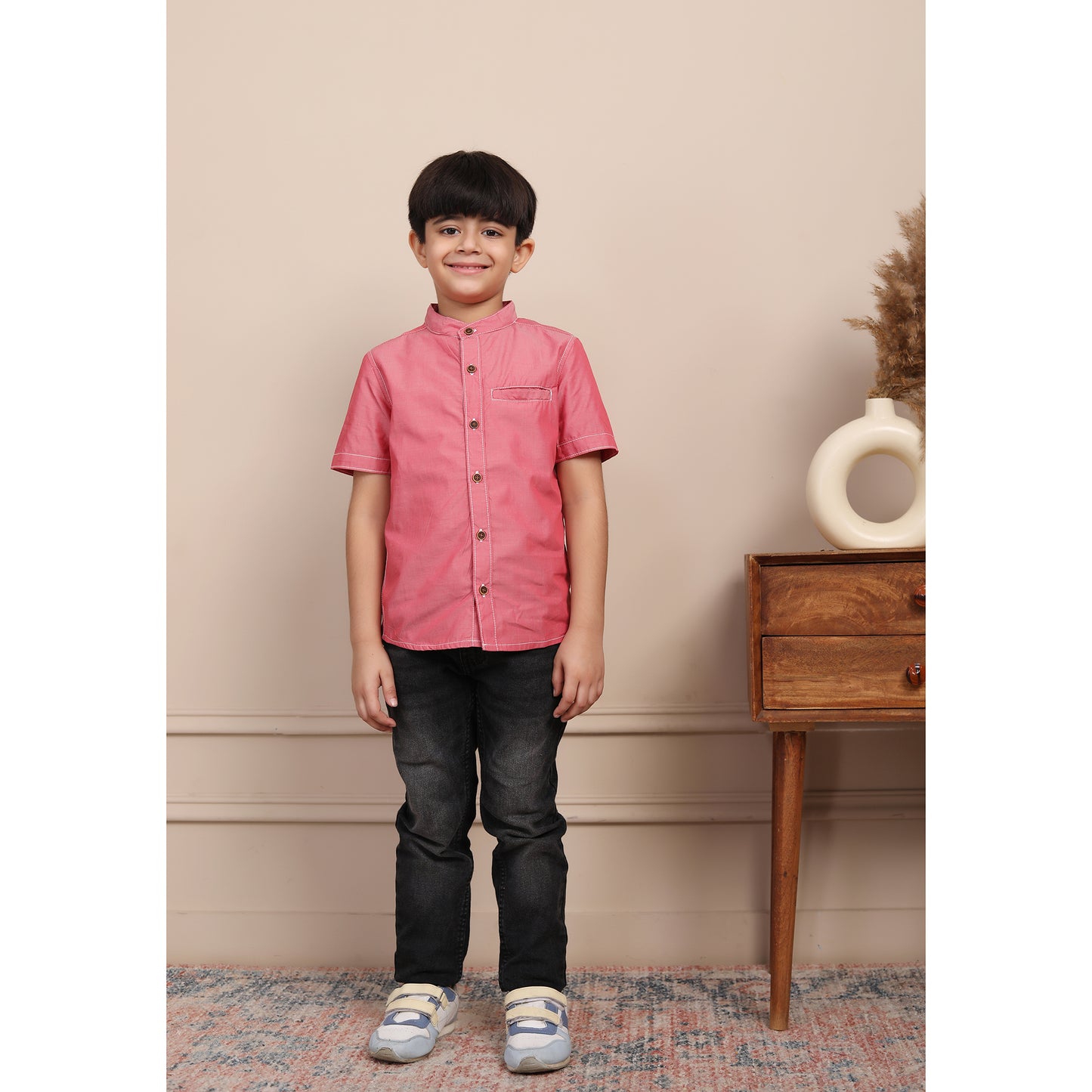 Mandarin Style Red Shirt