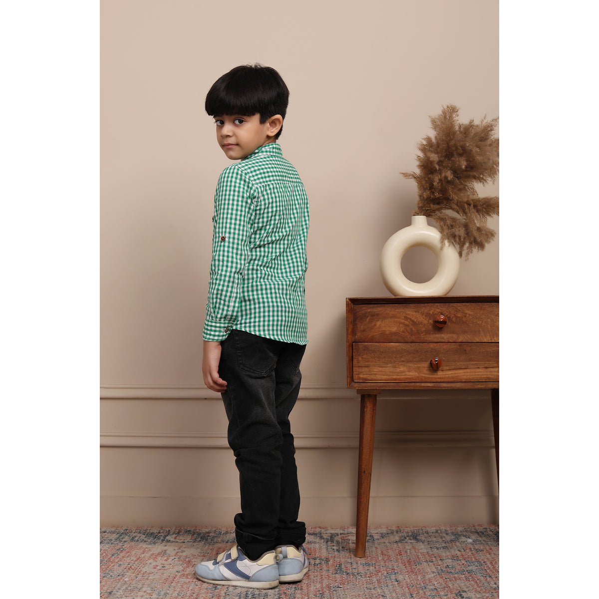 Camisa de manga larga a cuadros vichy verdes