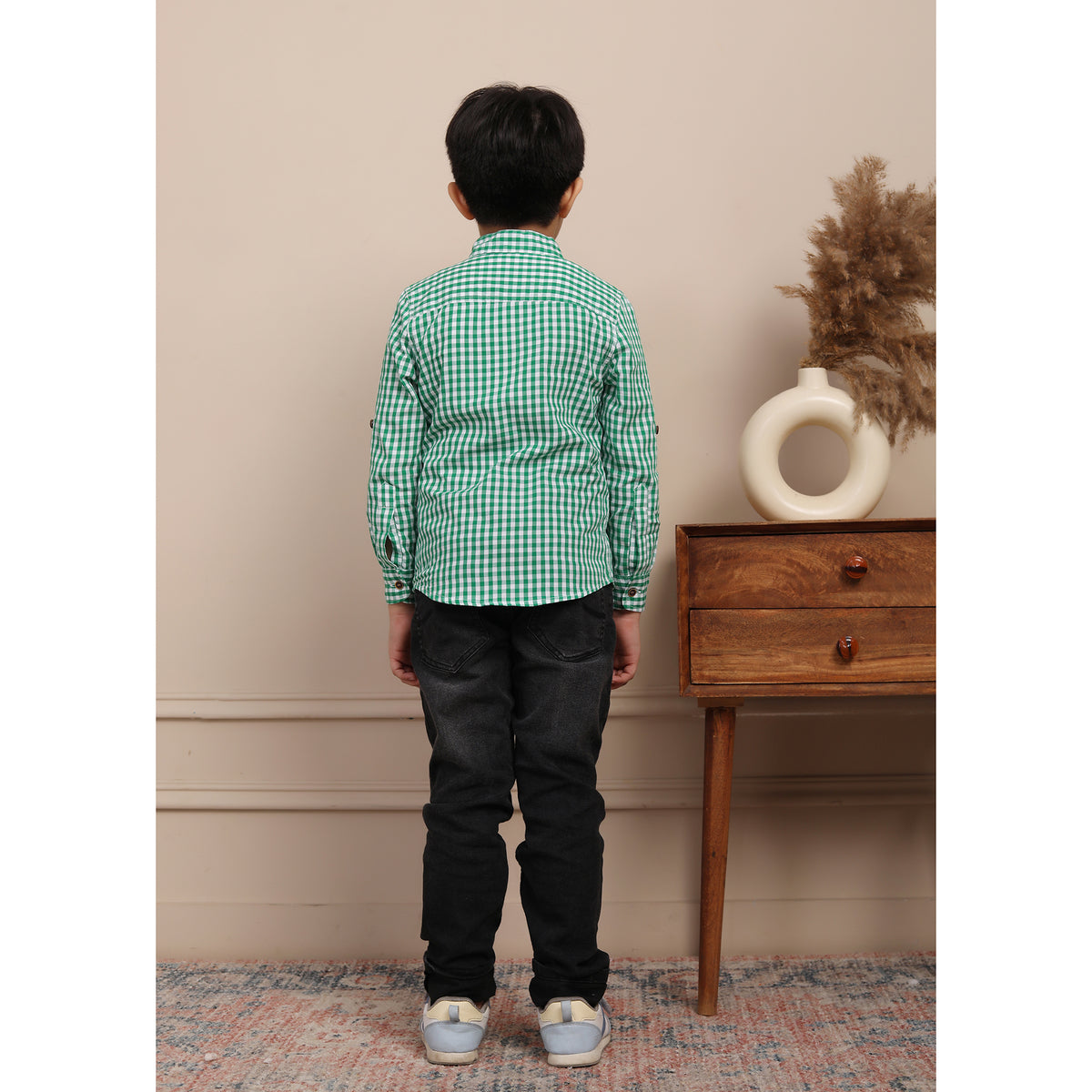 Camisa de manga larga a cuadros vichy verdes
