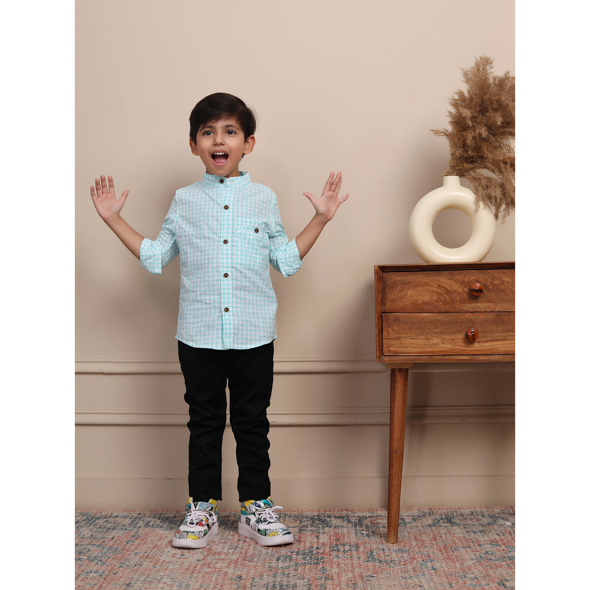 Camisa de cuadros vichy azules de manga larga