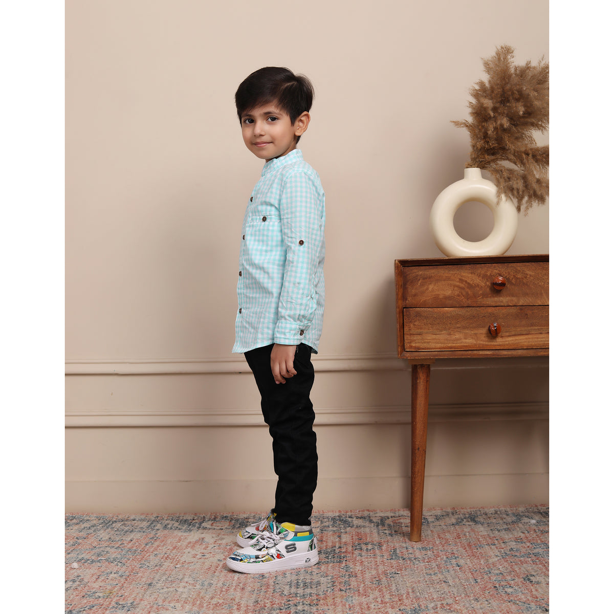 Camisa de cuadros vichy azules de manga larga