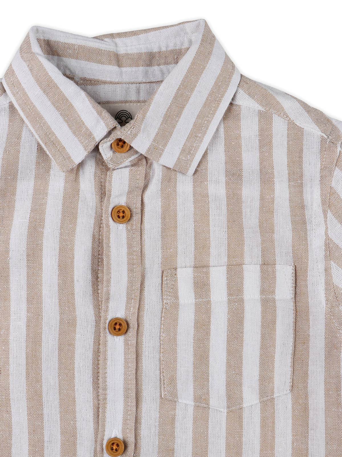 Camisa de lino a rayas con cuello abierto para niños - Beige