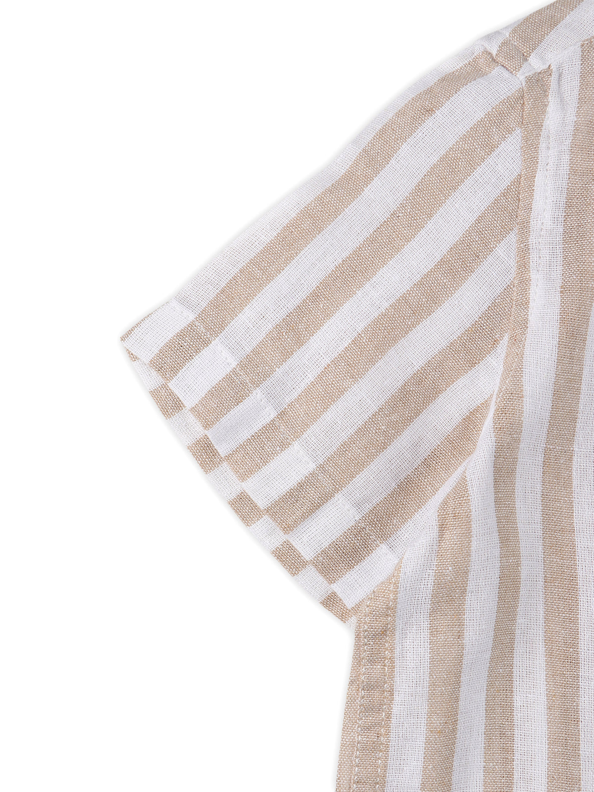 Camisa de lino a rayas con cuello abierto para niños - Beige