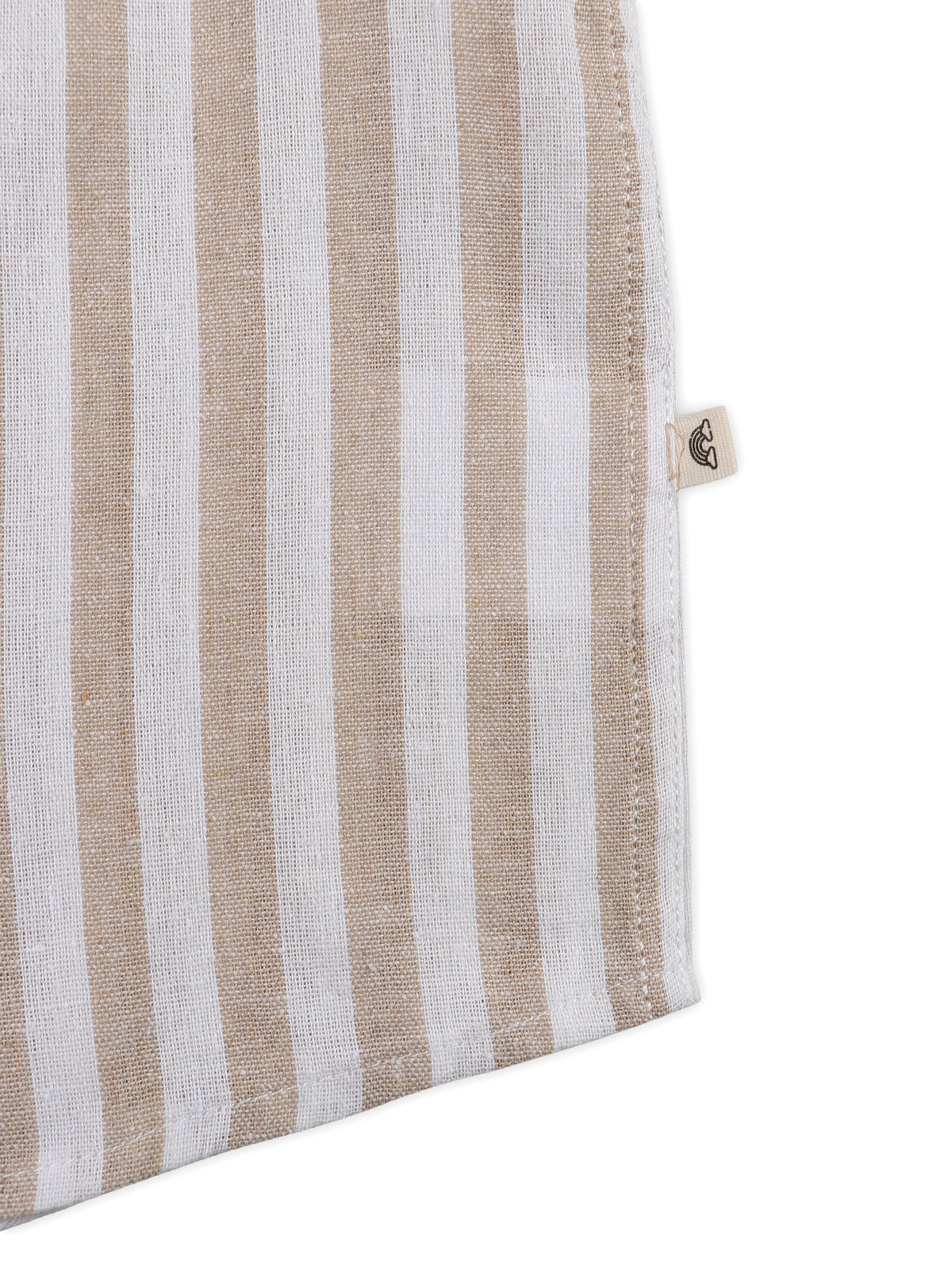 Camisa de lino a rayas con cuello abierto para niños - Beige