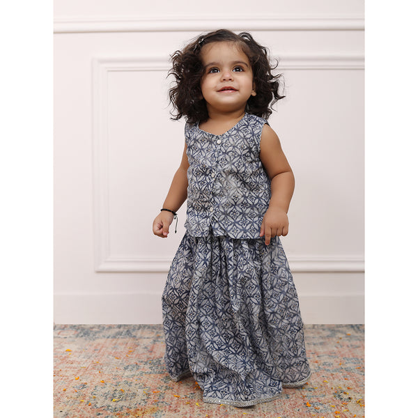 Conjunto de lehenga Mulmul para bebé niña - Azul