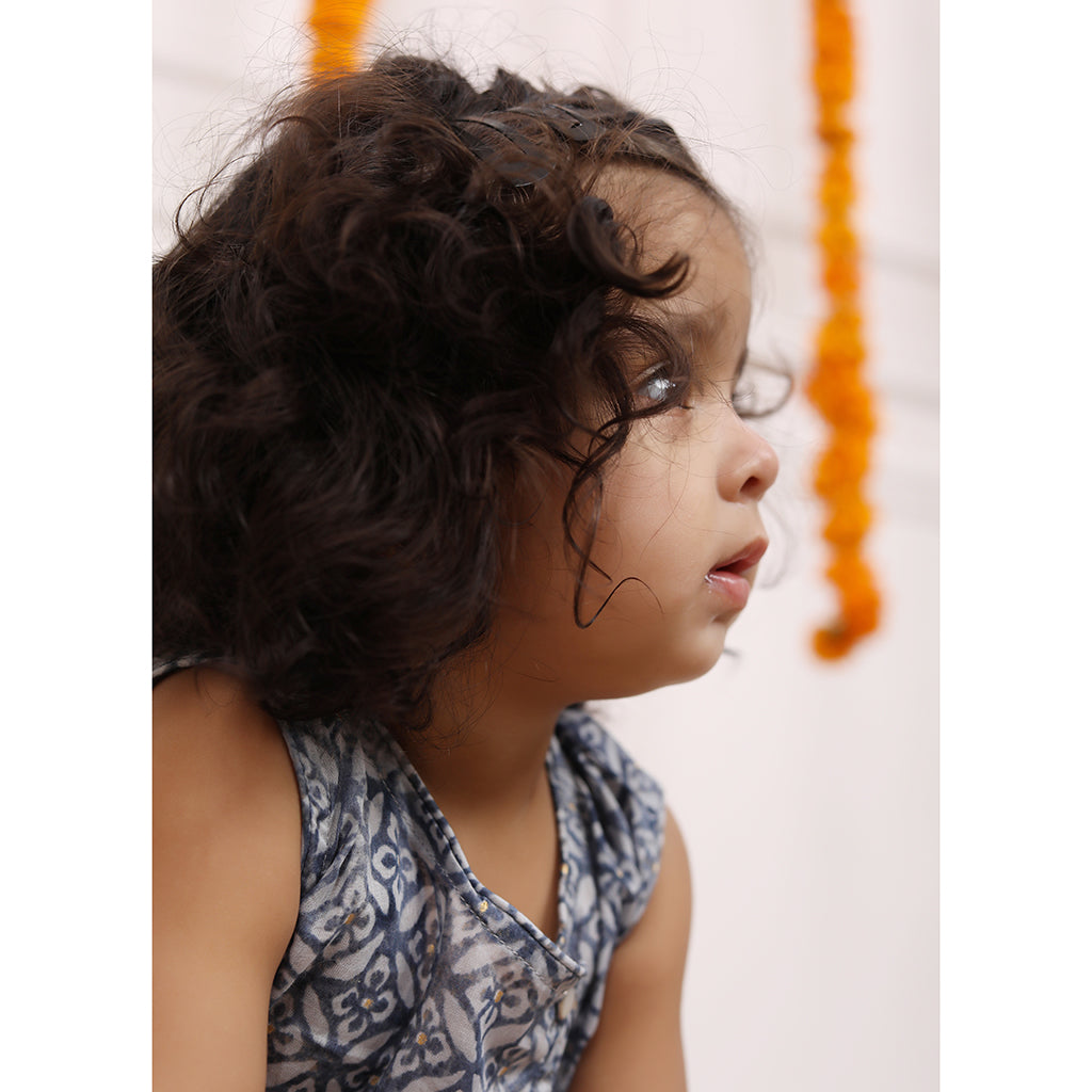 मलमल नवजात शिशु लड़कियों का लहंगा सेट - नीला