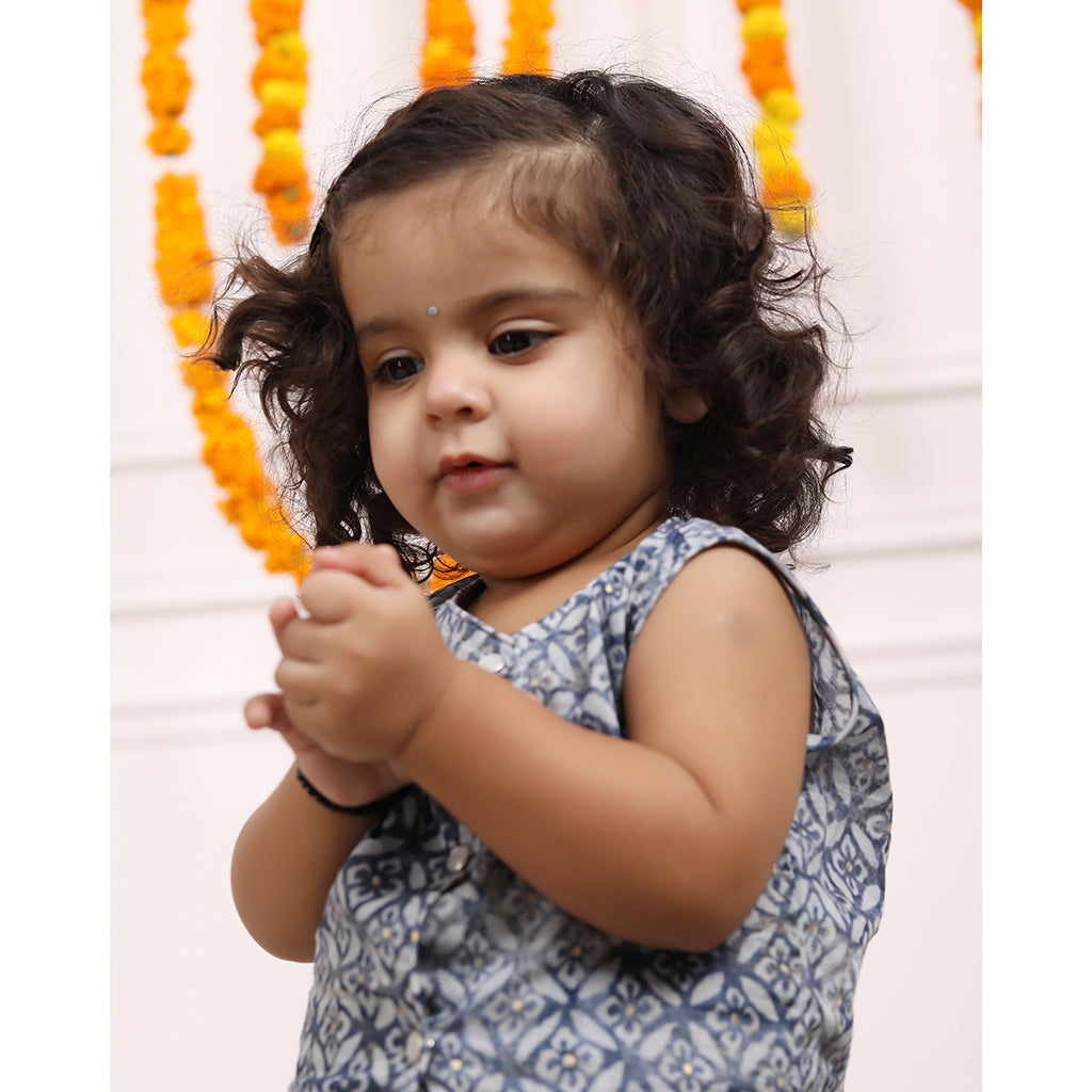 मलमल नवजात शिशु लड़कियों का लहंगा सेट - नीला