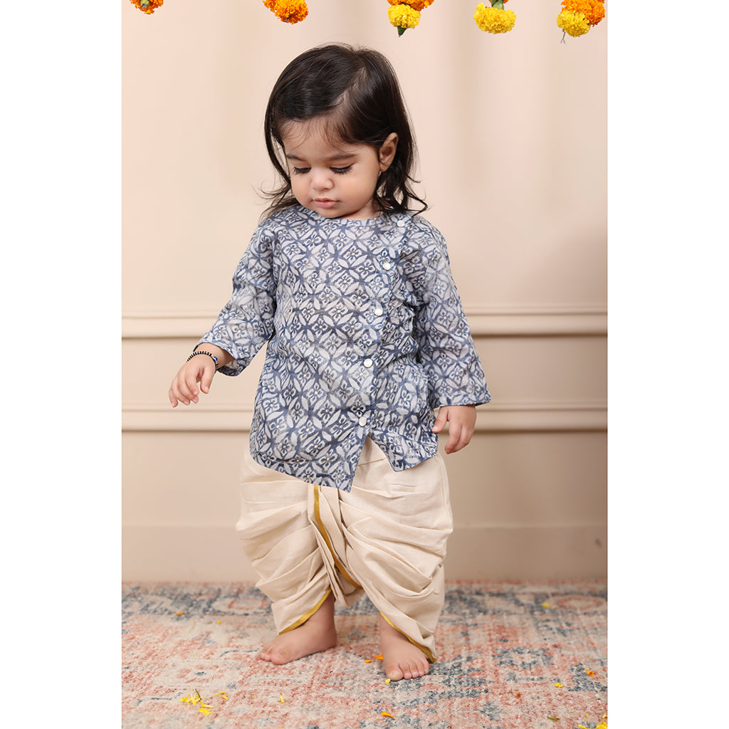 Infant Dhoti Kurta Set in Mulmul Cotton - Blue