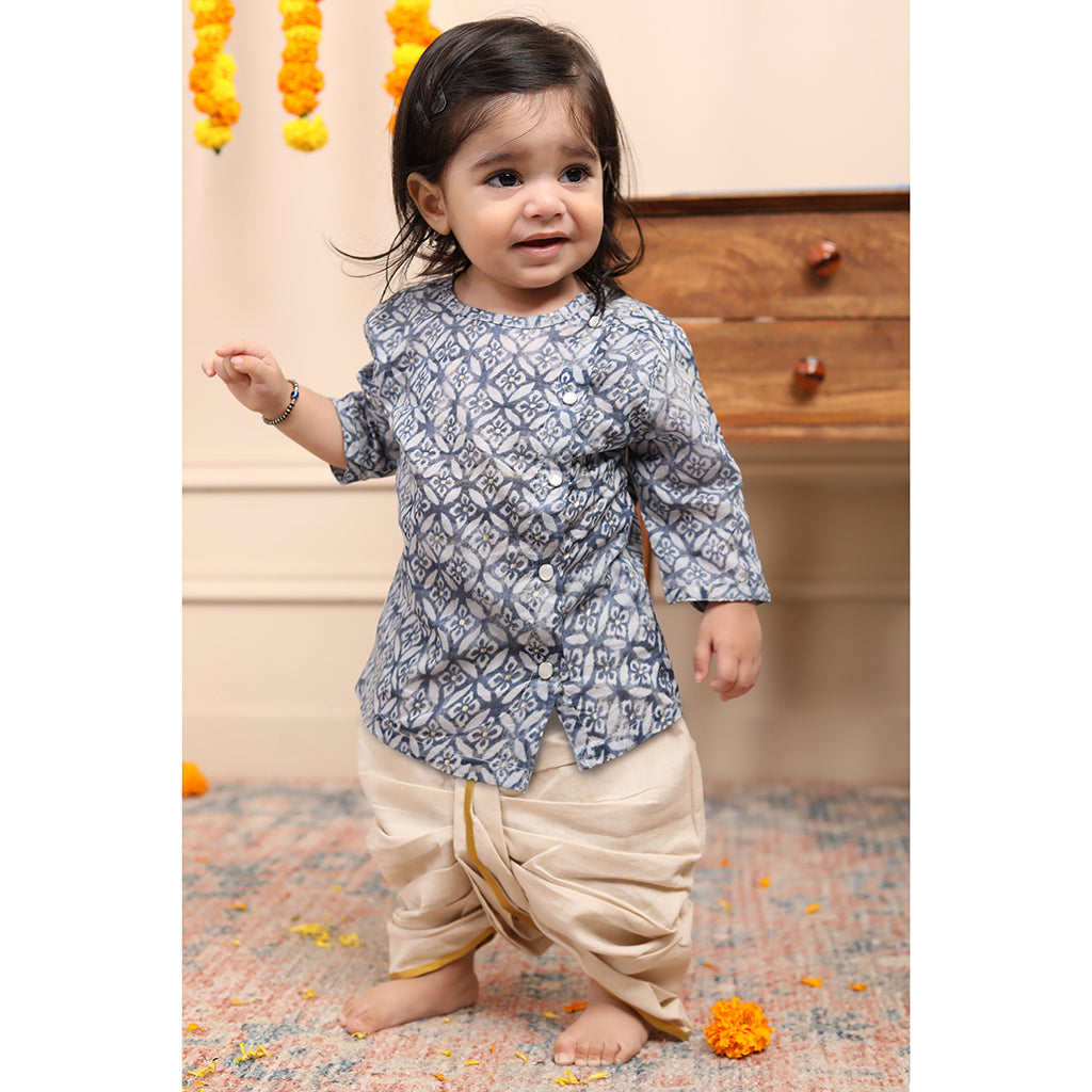 Infant Dhoti Kurta Set in Mulmul Cotton - Blue