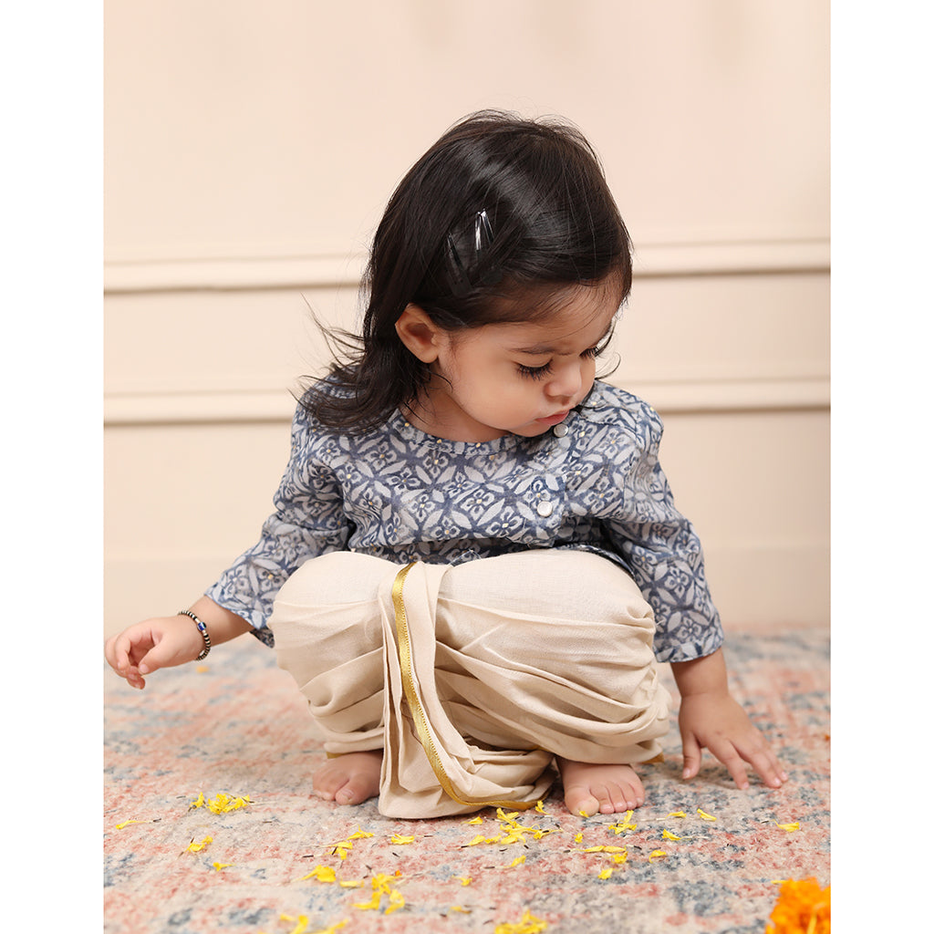 Infant Dhoti Kurta Set in Mulmul Cotton - Blue