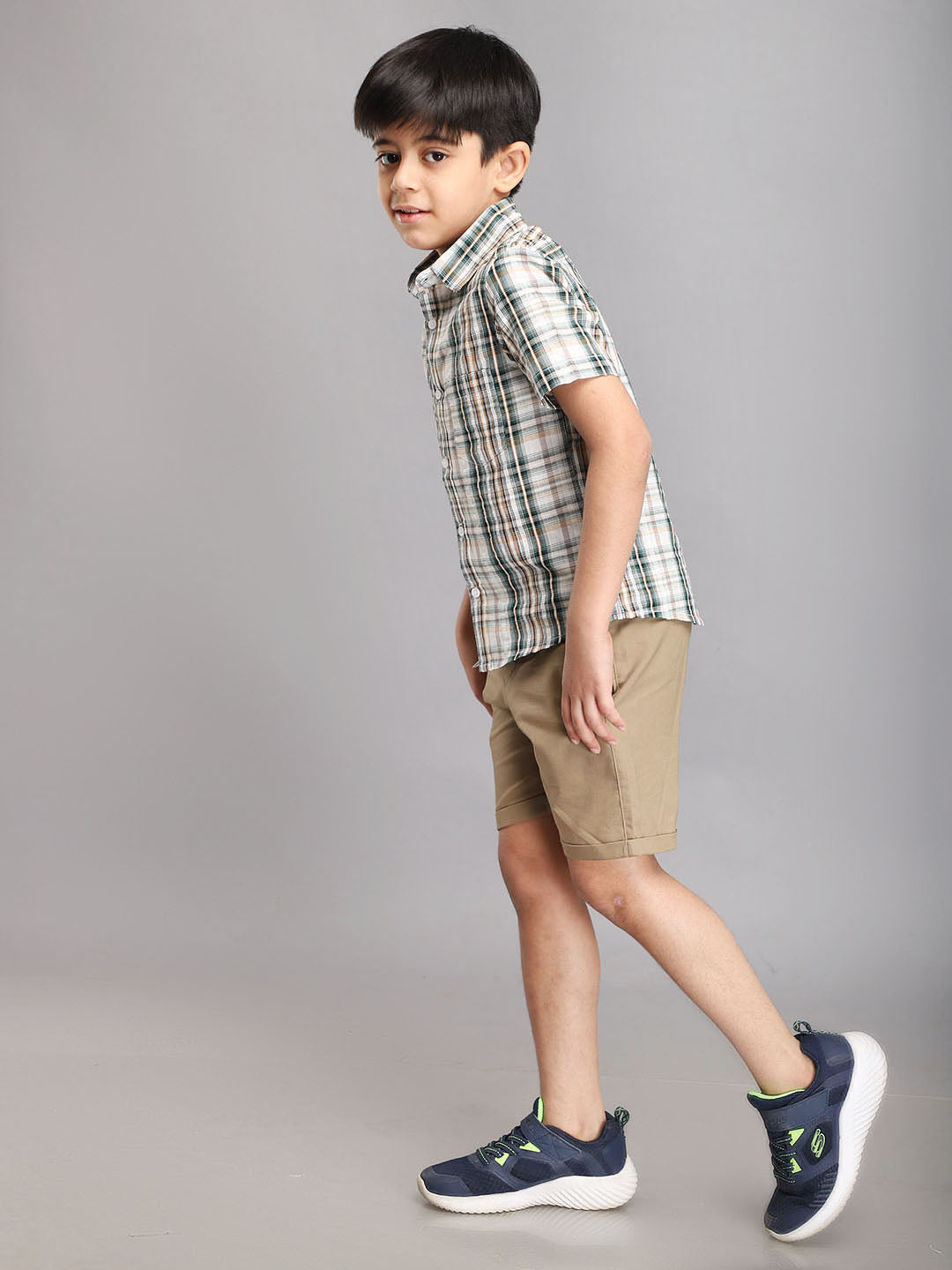 Smart Checkered Shirt with Shorts Clothing Set