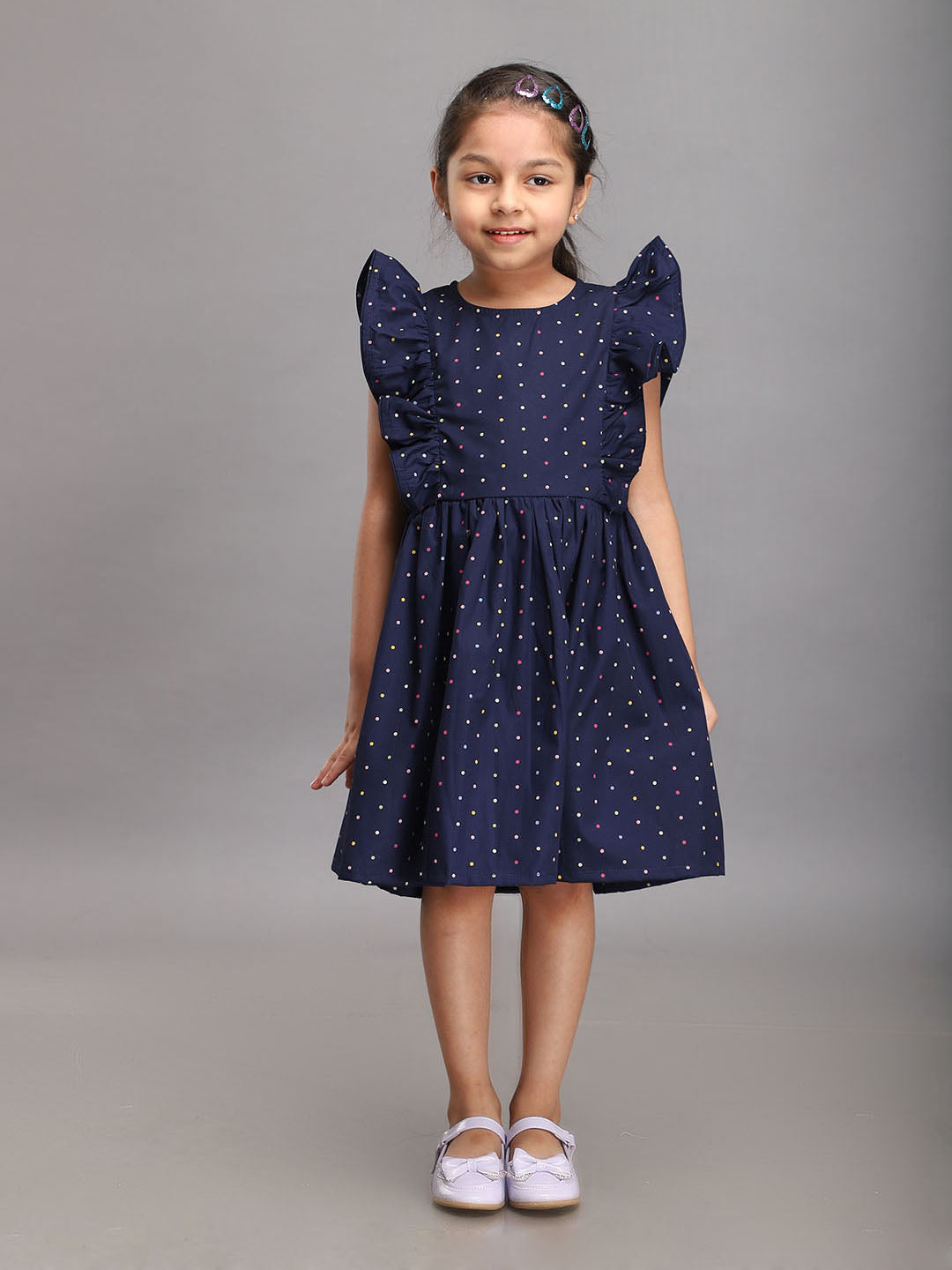 Navy Polka Dot Printed Dress