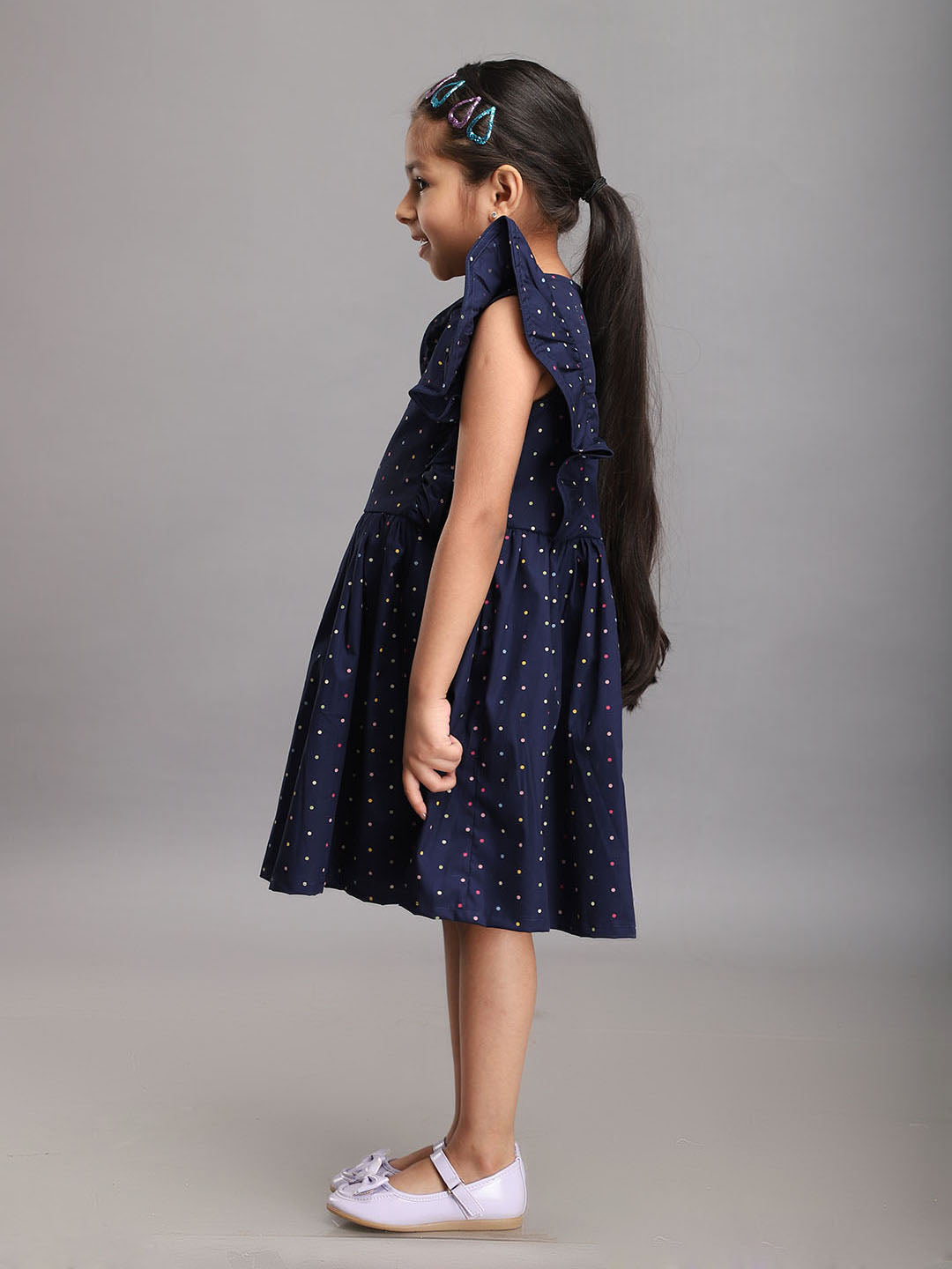 Navy Polka Dot Printed Dress