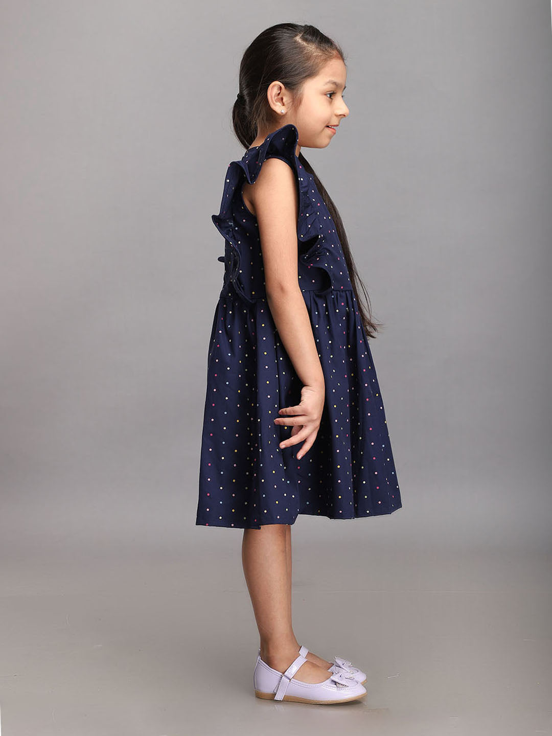 Navy Polka Dot Printed Dress