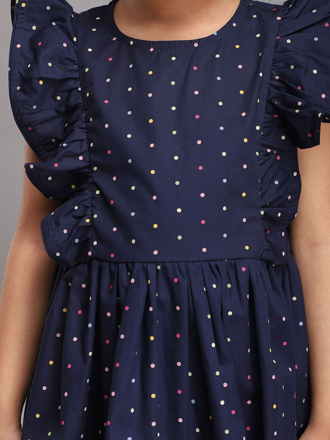 Navy Polka Dot Printed Dress