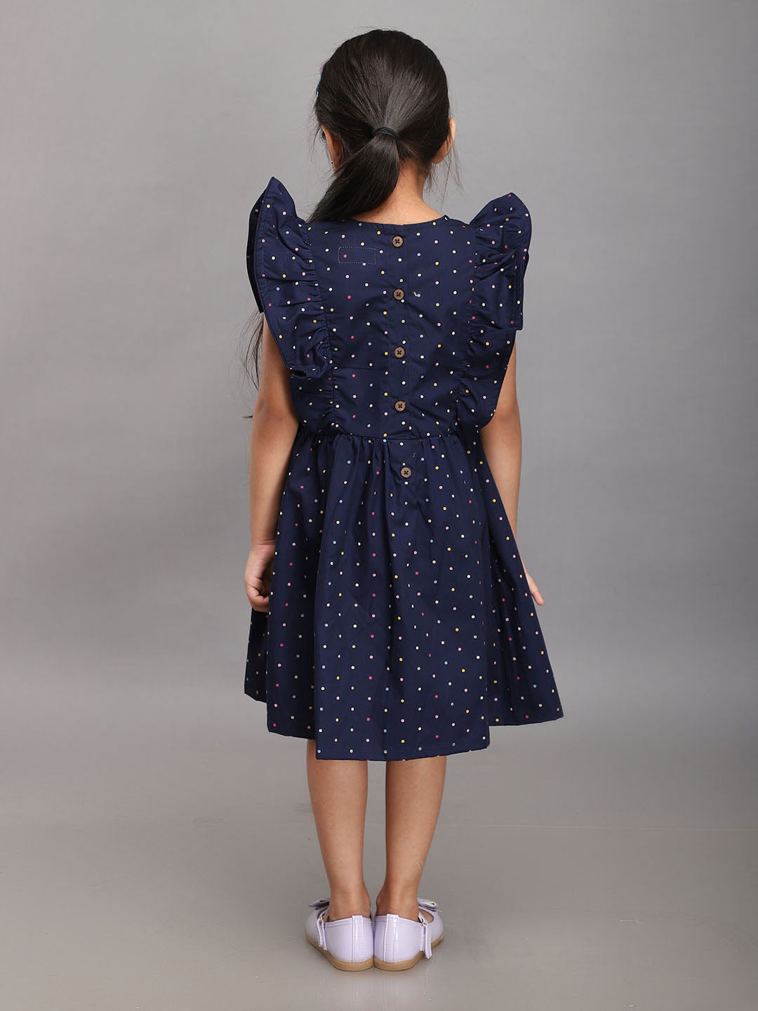 Navy Polka Dot Printed Dress