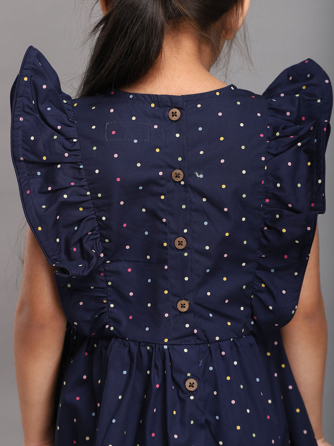 Navy Polka Dot Printed Dress