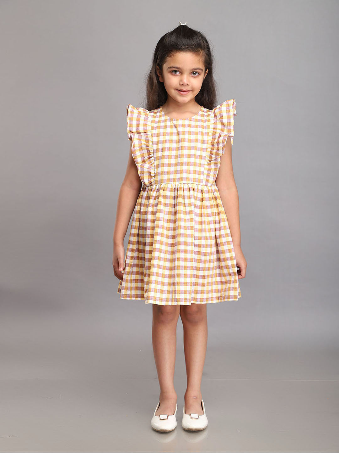 Yellow & Brown Checkered Dress